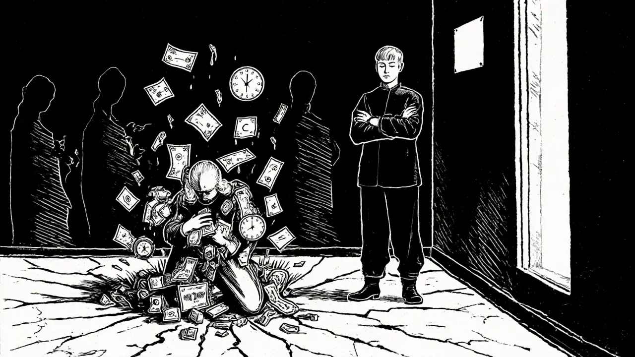 Dva lidé v místnosti: jeden nese tíhu, druhý je nevědomý – vizuální znázornění spoluzávislosti.
