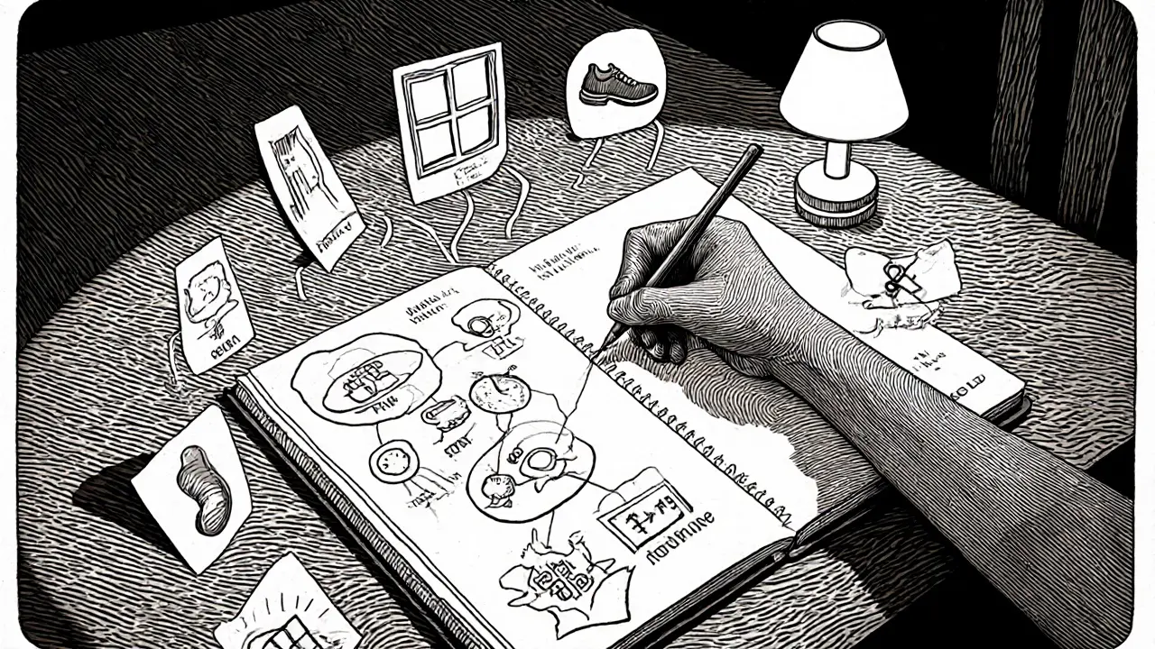 Ruka píše krizovou mapu na stůl, kolem ní ikony náhradních činností.