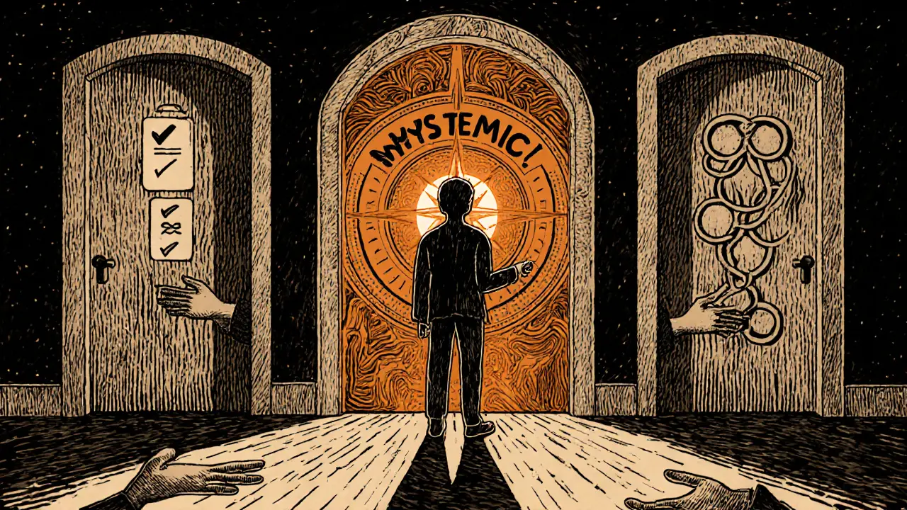 Tři dveře terapeutických metod, jedna osvětlená — KBT jako správná cesta.