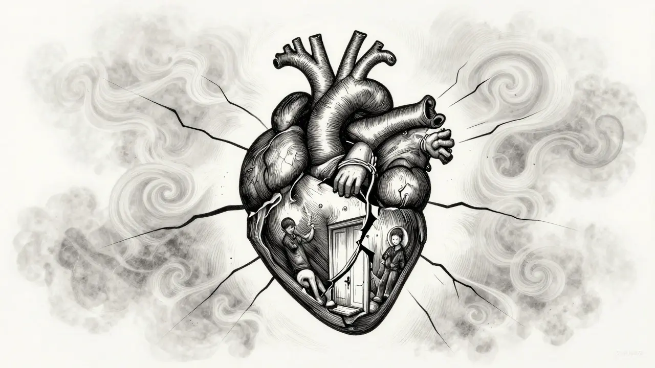 Kontur člověka s trhlinami plnými scén z nedokončených momentů.