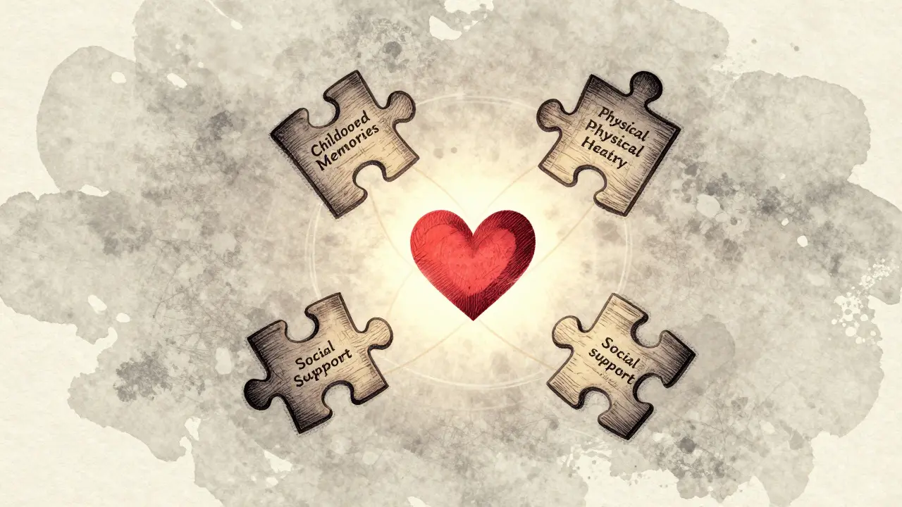 Pět propojených kousků skládačky symbolizujících důležité oblasti života.