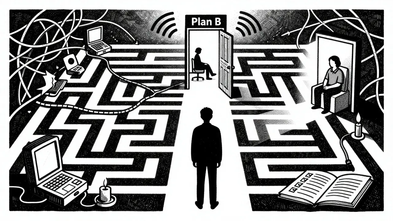 Osoba najde cestu z labyrintu síťových problémů k bezpečnému řešení.