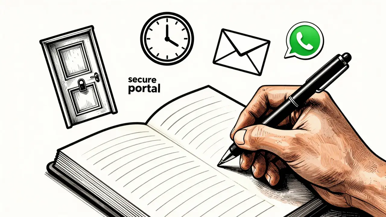 Ruka píše do deníku, kolem ní jsou symboly bezpečných hranic: zámek, hodiny, bezpečný portál.