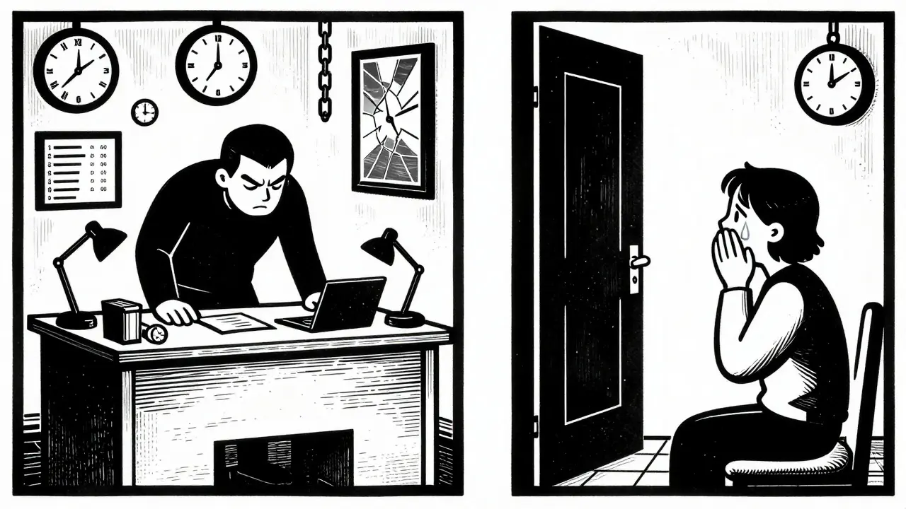 Dva lidé: jeden s perfekcionistickým chováním, druhý trápěný úzkostí.