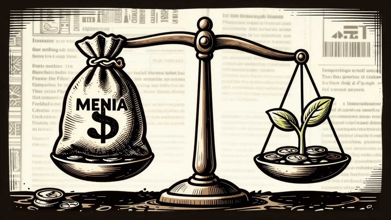 Váhy porovnávající peníze a růst duševního zdraví.