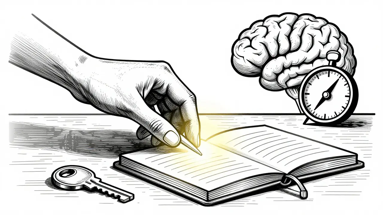 Ilustrace v stylu řezbovém znázornující organizaci běžných předmětů a samostatnost.