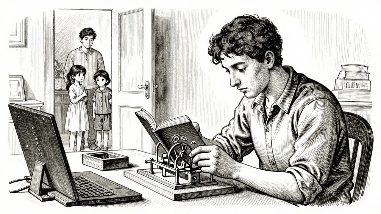 Osoba se svým koníčkem v domácím prostředí s respektem k jejímu prostoru.