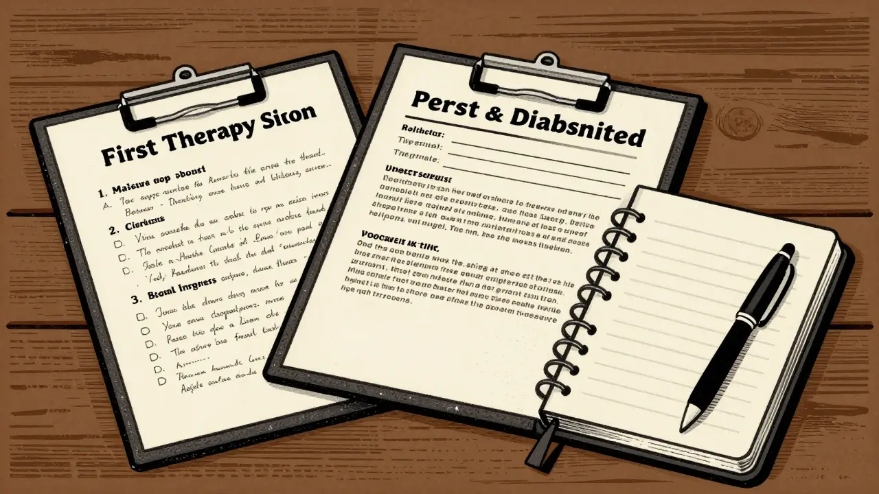 Seznam léků a poznámky na stole v stylu dřevorytu