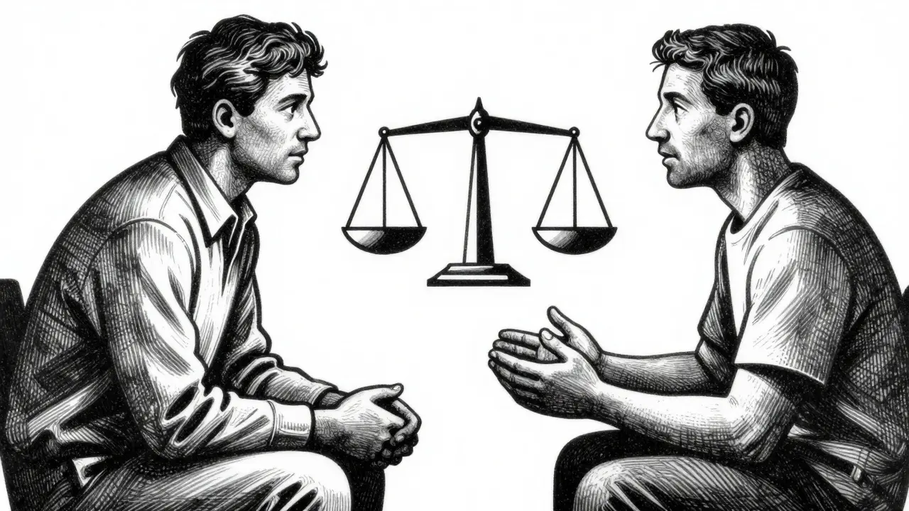 Dřevoryt: Terapeut naslouchá klientovi