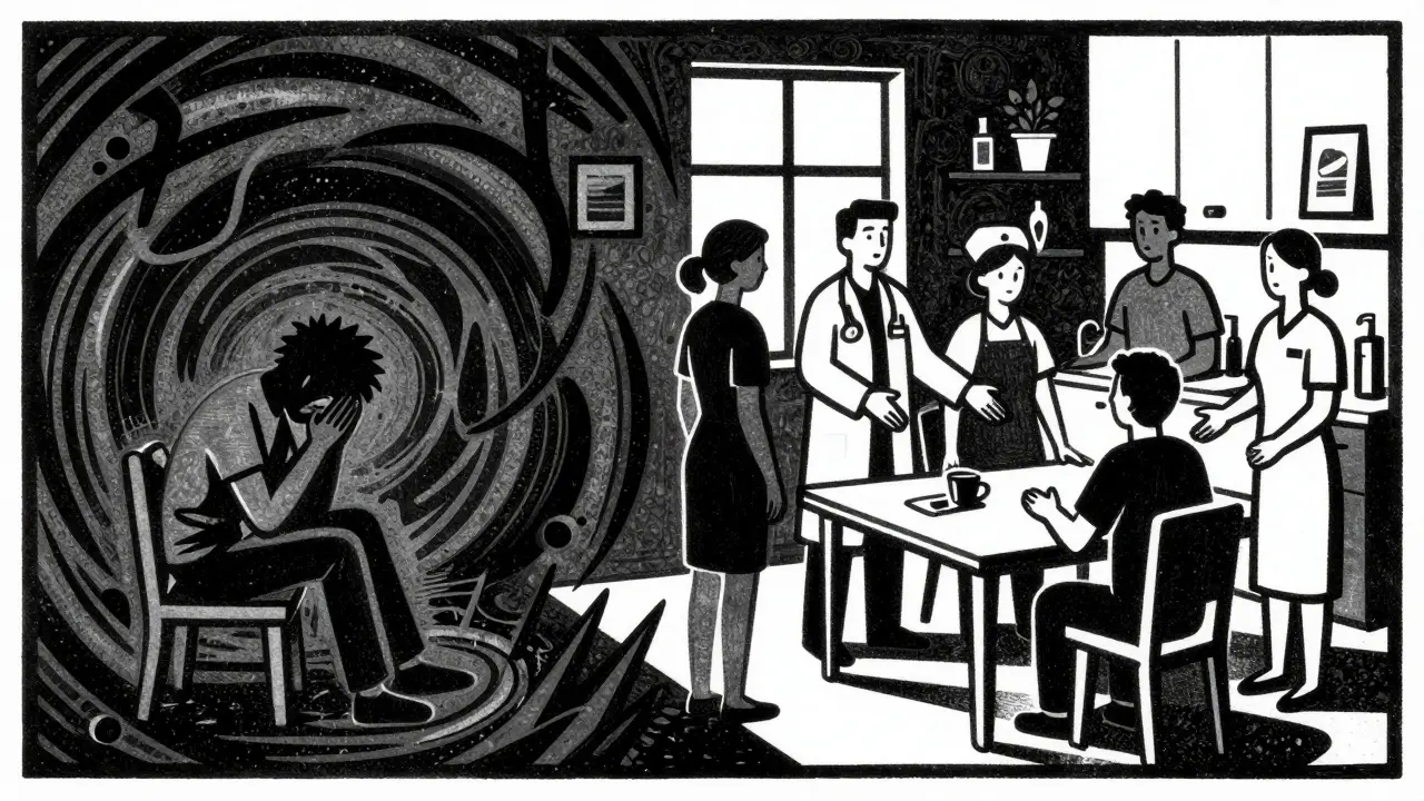 Ilustrace týmu odborníků poskytujících domácí podporu