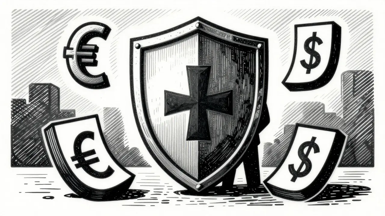 Symbol pojištění a financí v dřevorytu