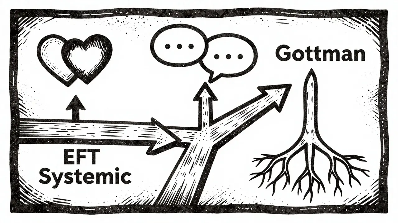 Symbolická cesta tří terapeutických metod ve stylu dřevorytu