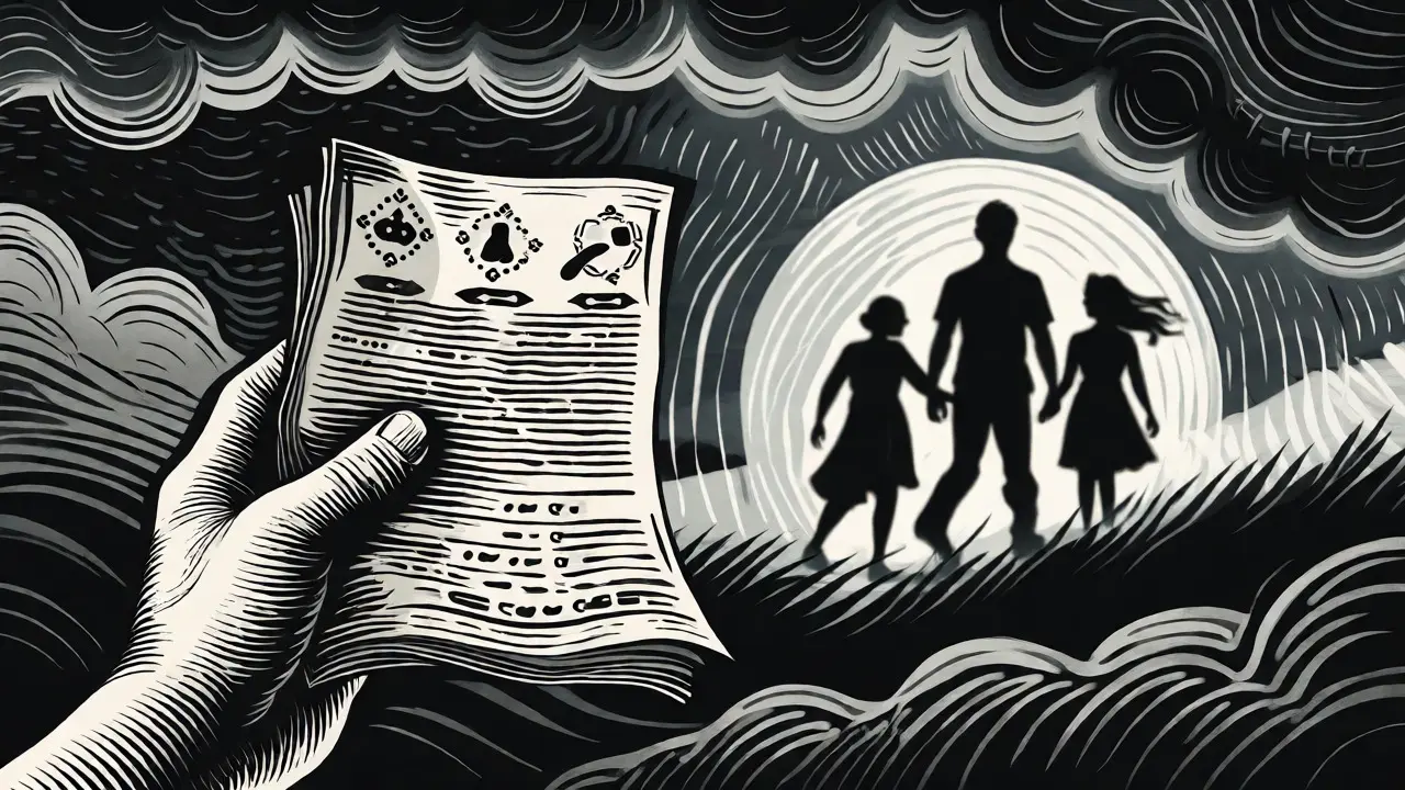 Konceptuální ilustrace rodiny chráněné před bouří díky připravenému plánu.